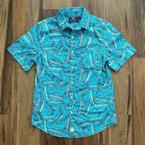 Vineyard Vines Murray Shirt Blue Tropical Leaves Slim Fit Size Small